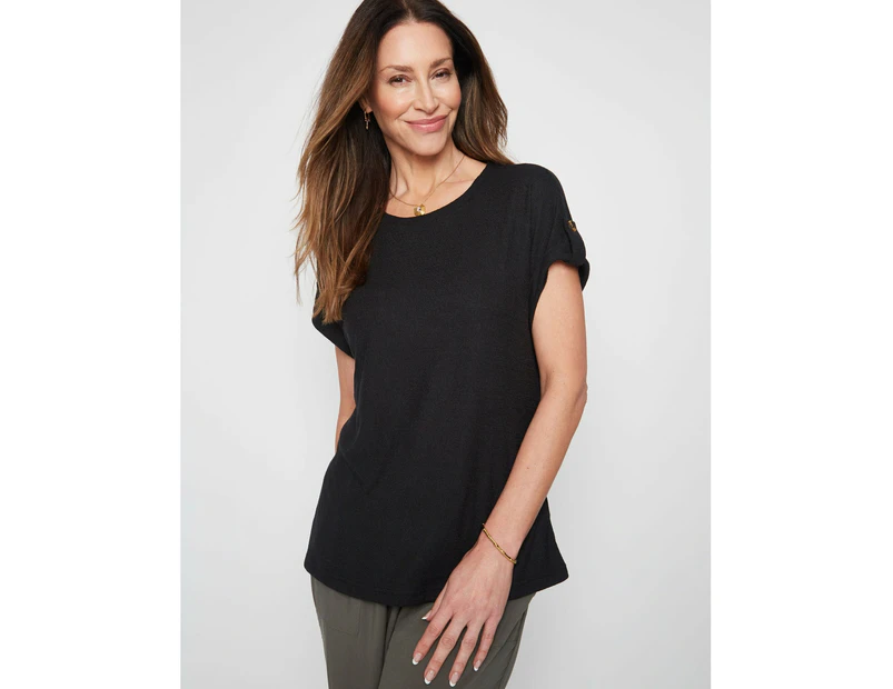 MILLERS - Womens Tops -  Extended Sleeve Tab Detail Tops - Black