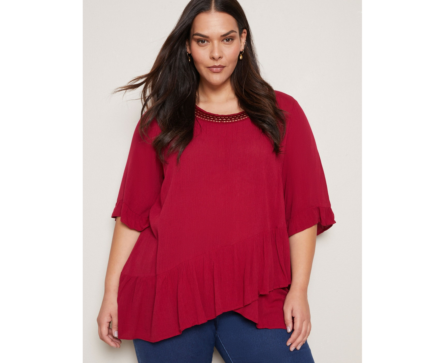 AUTOGRAPH - Plus Size - Womens Tops - Short Sleeve Frill Summer