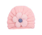 Baby Warm Flower Knitted Hat Cute Floral Knitting Woolen Yarn Hat Girls Beanie - Pink powder