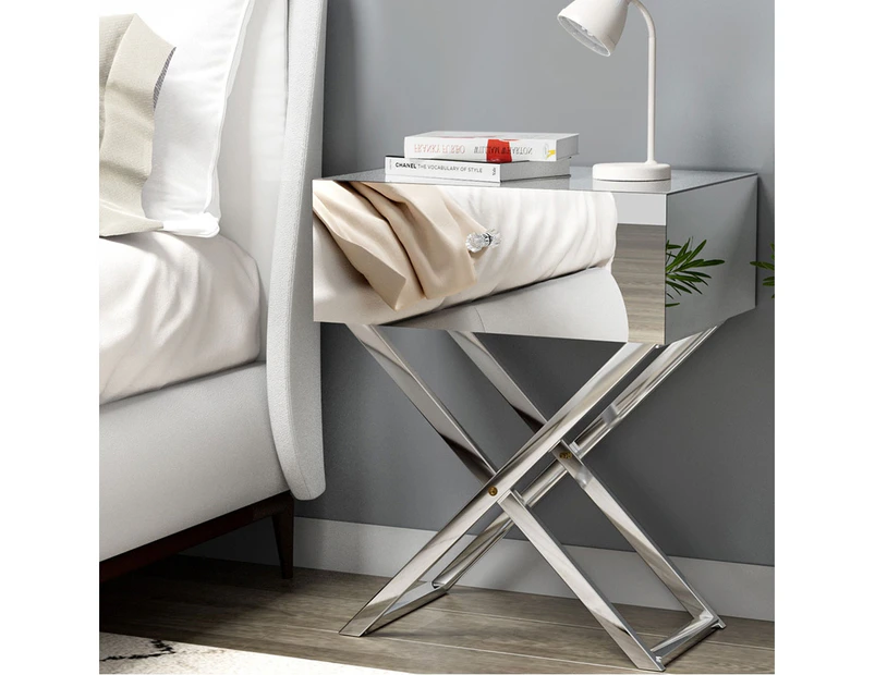 Aritss Mirrored Bedside Table - MOCO Silver