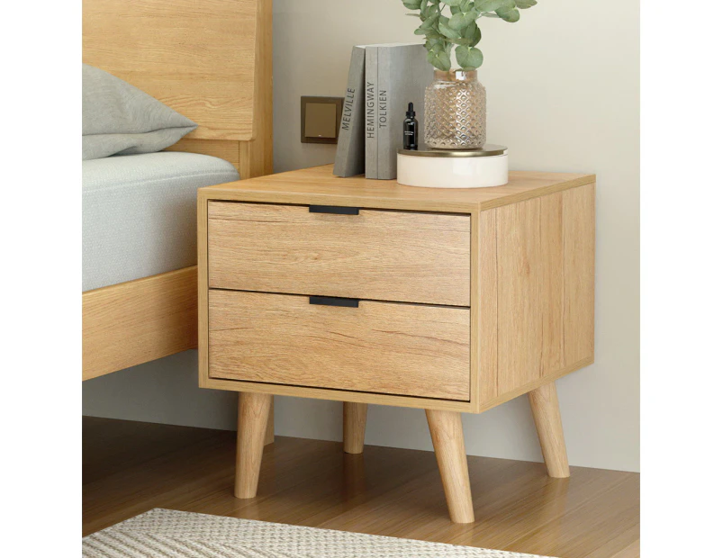 Artiss Bedside Table 2 Drawers - Pine