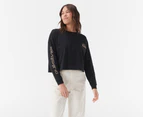 Quiksilver Women's Organic Oversized Crop Long Sleeve Tee / T-Shirt / Tshirt - Black