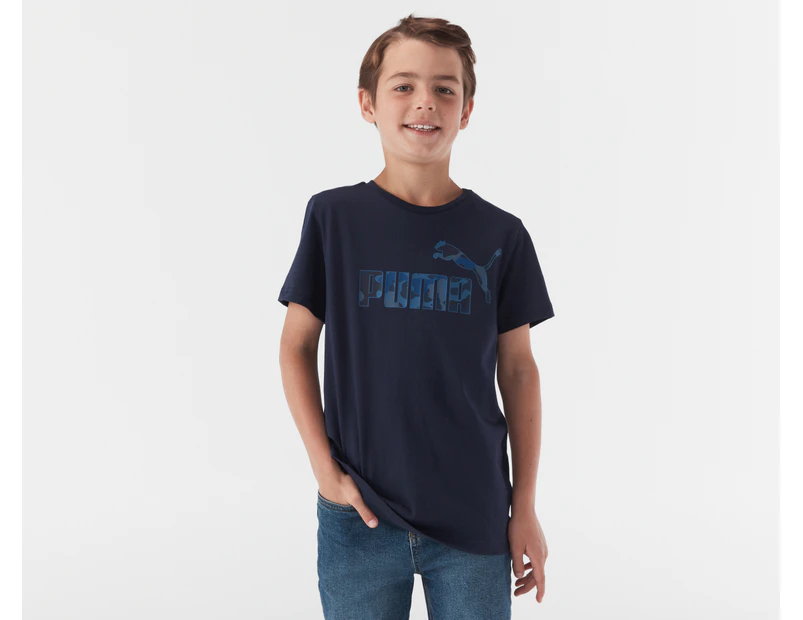 Puma Youth Boys' Essentials+ Camo Logo Tee / T-Shirt / Tshirt - Puma Navy