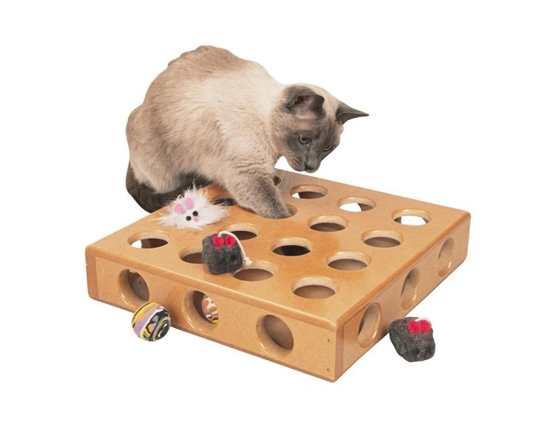 SmartCat Peek-A-Prize Wooden Cat Toy Box 34 x 34 x 8cm