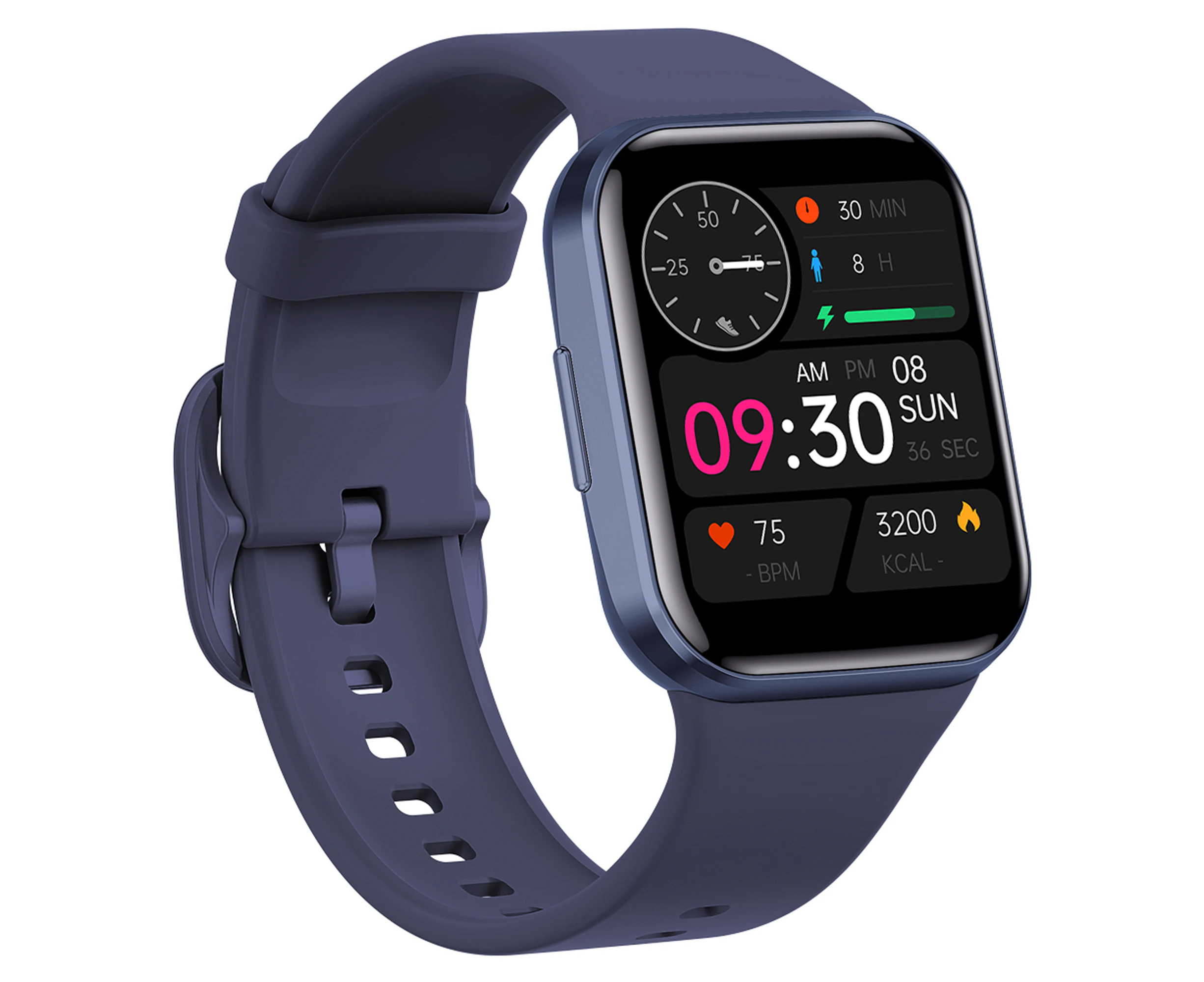 Bluetooth Smart Watch 1.6" TFT 2.5D Touch Screen Temperature Heart Rate Blood Pressure BT 5.0 - Blue