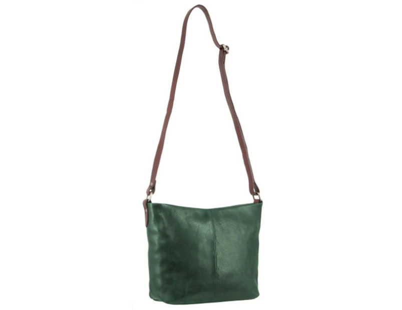 Milleni Ladies Nappa Leather Cross Body Bag Adjustable Shoulder Strap in Emerald-Chestnut