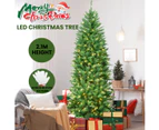 Costway 2.1M Pre Lit Slim Christmas Tree LED Xmas Tree PVC Hinged Home Outdoor Xmas Decoration