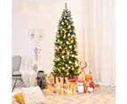 Costway 2.1M Pre Lit Slim Christmas Tree LED Xmas Tree PVC Hinged Home Outdoor Xmas Decoration