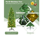 Costway 2.1M Pre Lit Slim Christmas Tree LED Xmas Tree PVC Hinged Home Outdoor Xmas Decoration