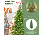 Costway 2.1M Pre Lit Slim Christmas Tree LED Xmas Tree PVC Hinged Home Outdoor Xmas Decoration