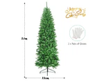 Costway 2.1M Pre Lit Slim Christmas Tree LED Xmas Tree PVC Hinged Home Outdoor Xmas Decoration