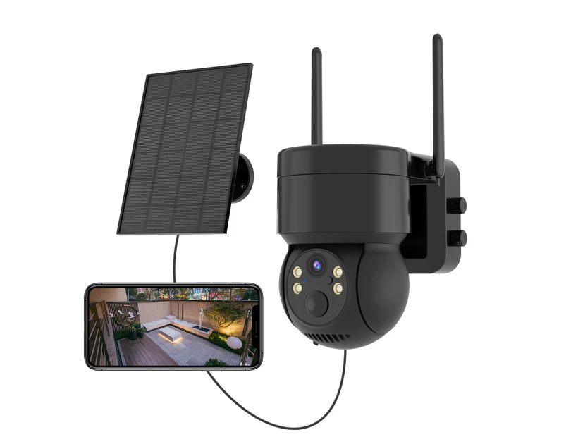 4MP WiFi Solar Camera HD Wireless Surveillance IP Cam with Solar Panel 4X Zoom 7800mAh Recharge Battery CCTV Surveillance Cameras -Black