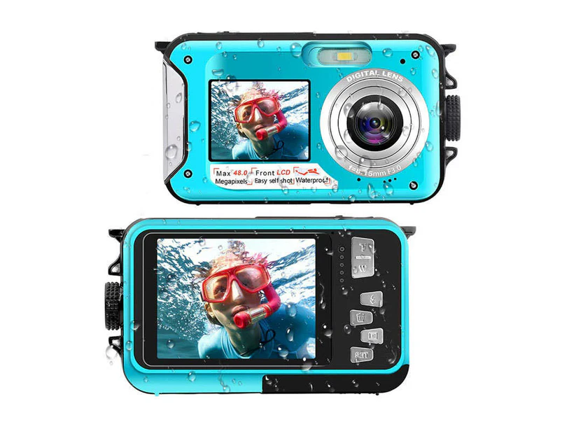 Ymall Waterproof Digital Camera Underwater Camera Full HD 2.7K Dual Screens Camera-Blue