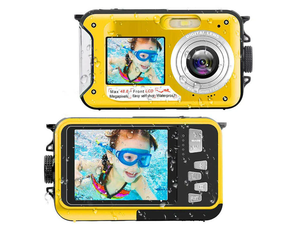 Ymall Waterproof Digital Camera Underwater Camera Full HD 2.7K Dual Screens Camera-Yellow