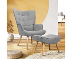 Oikiture Armchair Footstool Lounge Chair Ottoman Fabric Grey