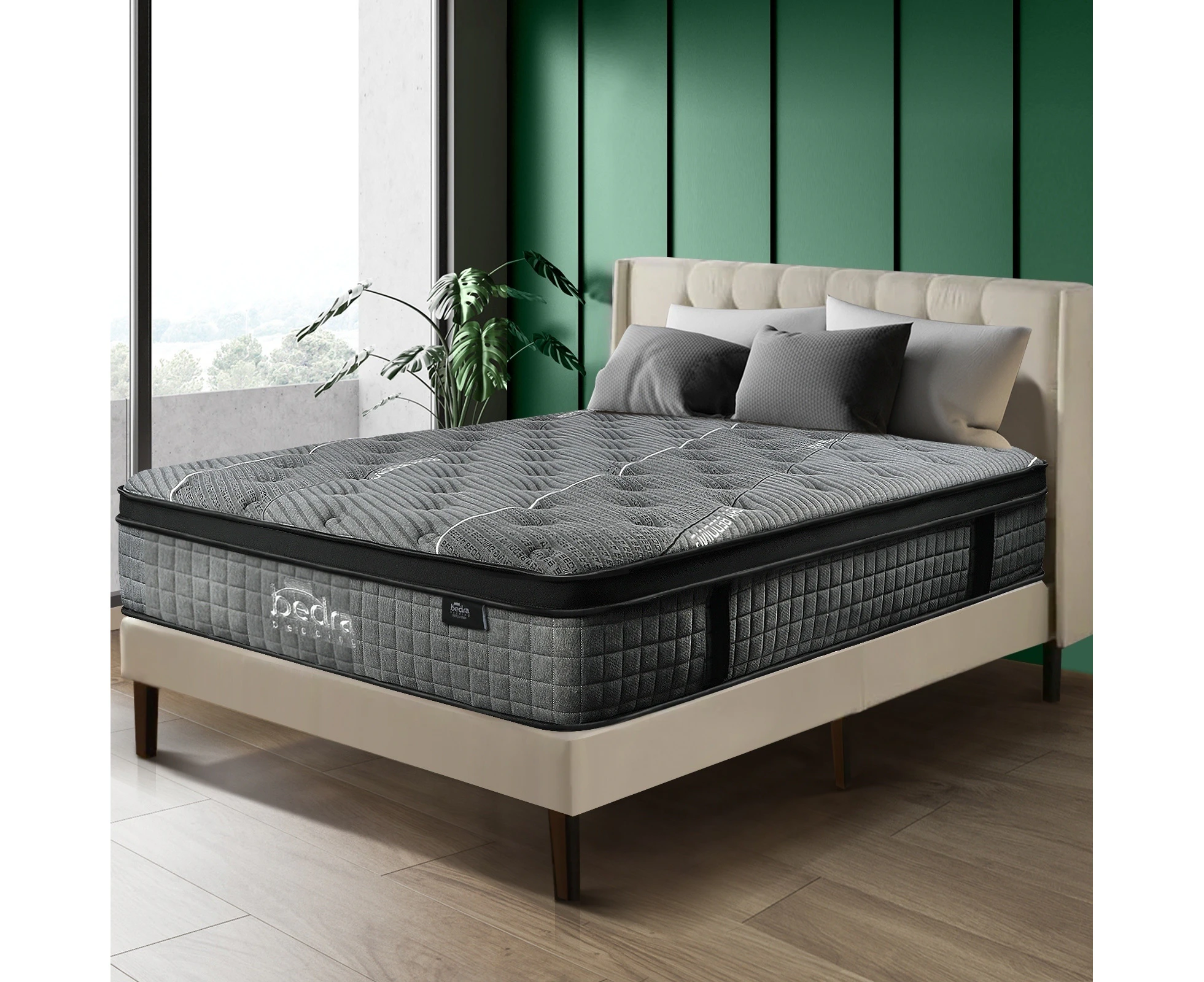 Bedra Queen Mattress Breathable Spring Mattress Euro Top Latex Foam 34cm 7 zone