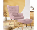 Oikiture Armchair Footstool Lounge Chair Ottoman Fabric Pink