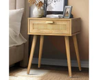 Oikiture Bedside Table Drawers Bedroom Wood Cabinet Nightstand Rattan Furniture