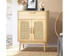 Oikiture Sideboard Cabinet Buffet Rattan Furniture Cupboard Hallway Table Wood