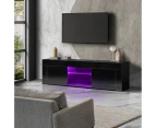 Oikiture Entertainment Unit TV Stand LED Gloss 130cm - Black