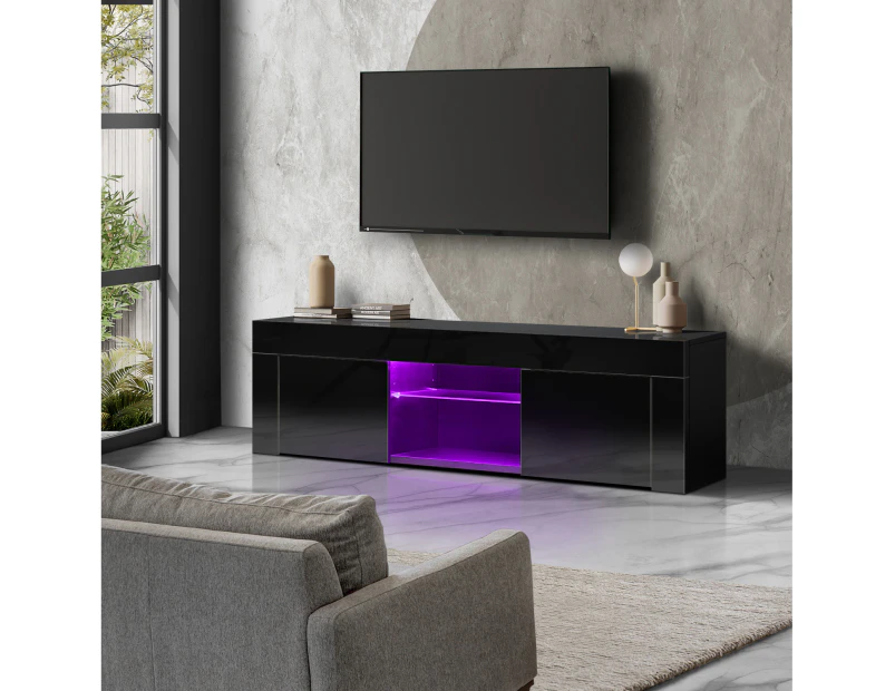 Oikiture Entertainment Unit TV Stand LED Gloss 130cm - Black