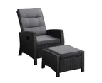 Livsip Outdoor Recliner Chairs Ottoman Set Wicker lounge Patio Furniture Black