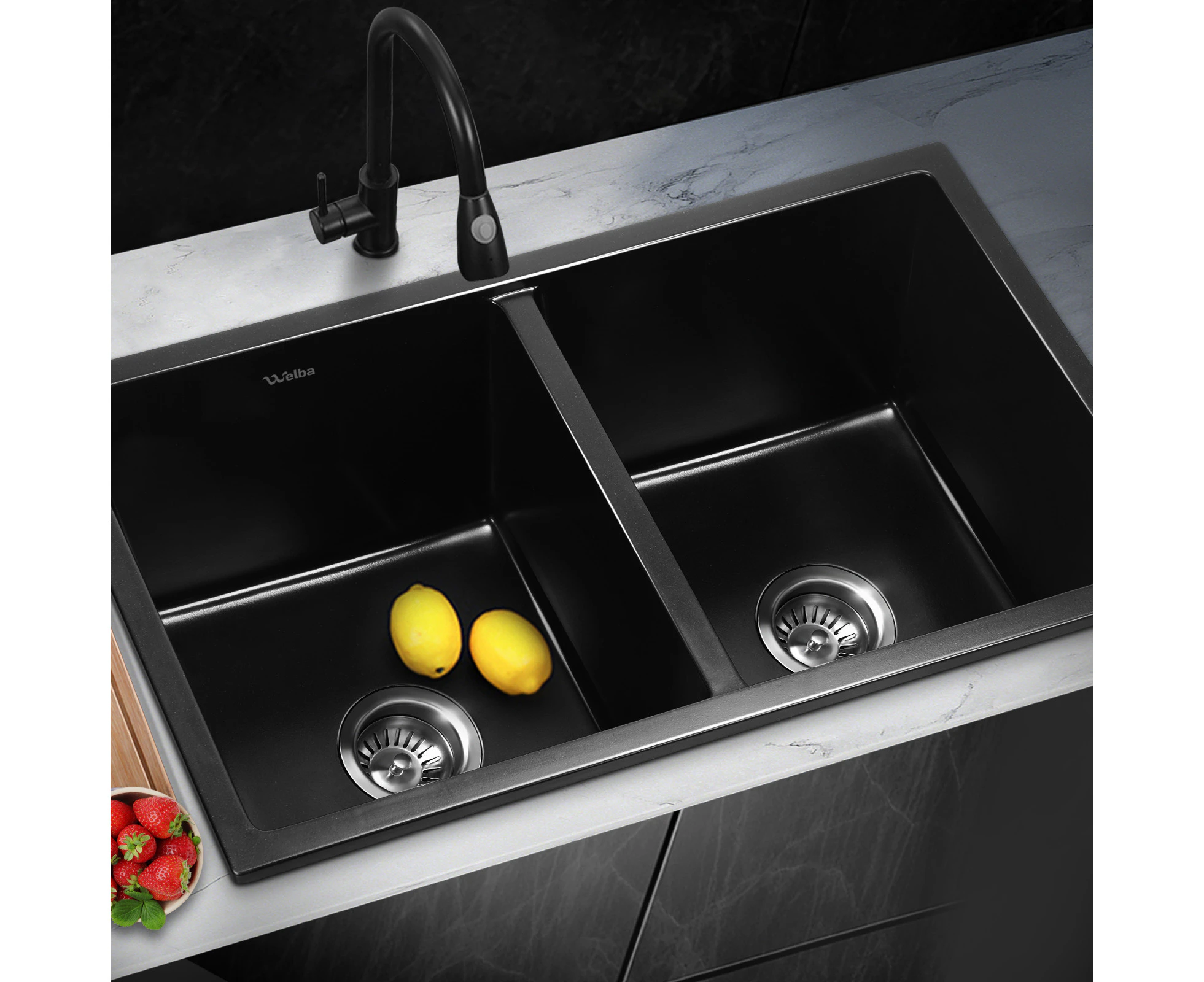 Welba Kitchen Sink 77x45cm Granite Stone - Black