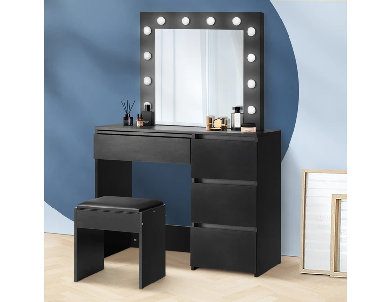 Oikiture Dressing Table Mirror Stool - Black