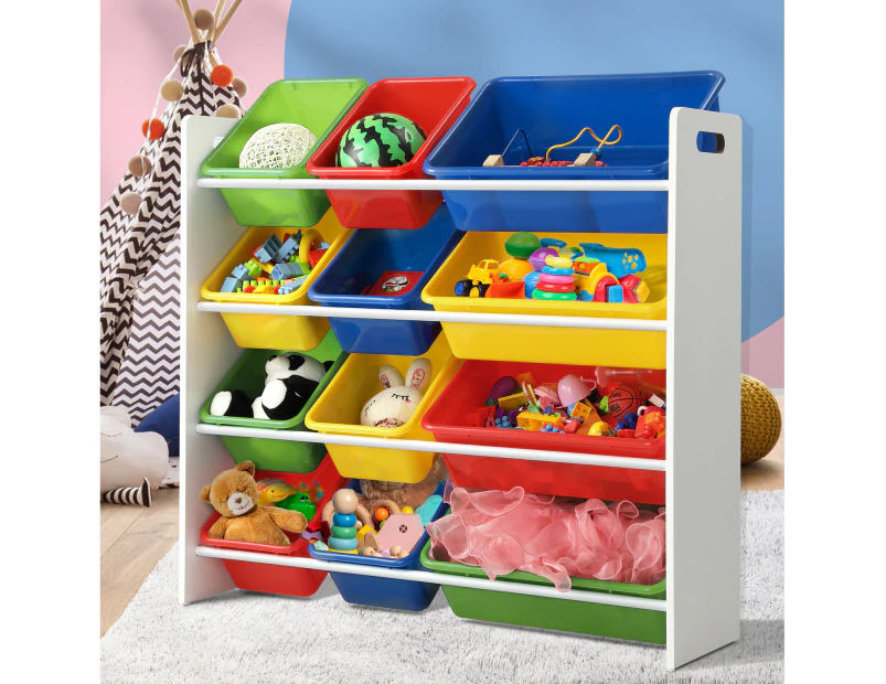 Oikiture Kids Toys Storage Bookshelf Organiser 12 Bins Display Shelf Storage Rack Drawer
