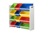 Oikiture Kids Toys Storage Bookshelf Organiser 12 Bins Display Shelf Storage Rack Drawer