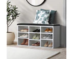 Oikiture Shoe Cabinet Bench Organiser Shoe Rack Storage PU Padded Seat Shelf - White