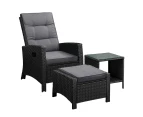 Livsip Outdoor Setting Recliner Chair Table Set Wicker Lounge Patio Furniture 3Pcs/Set