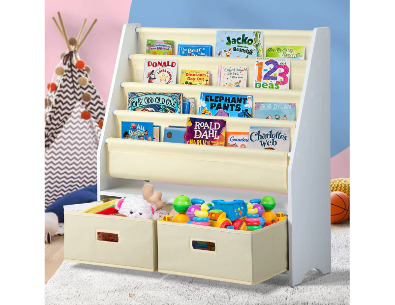 Oikiture Kids Bookshelf Toys Storage Organiser Bookcase 4 Tiers Display Rack