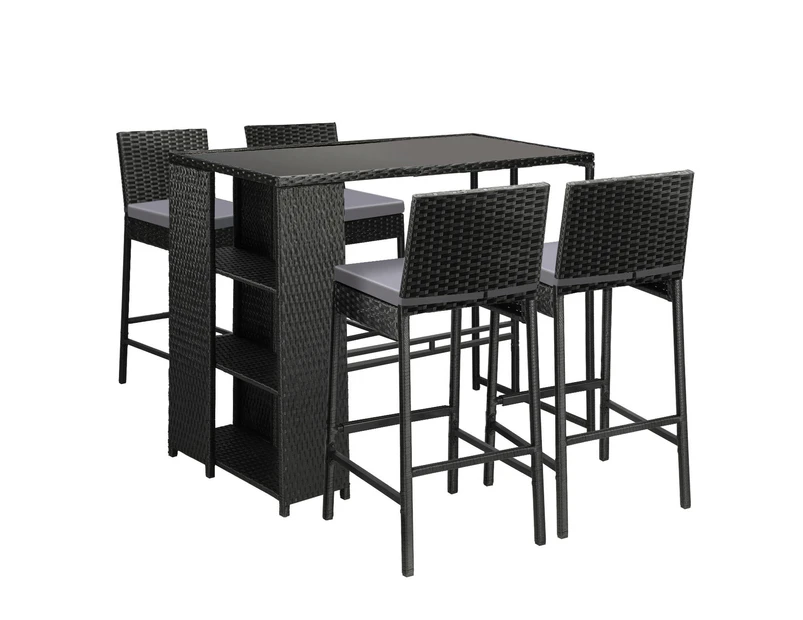 Livsip Outdoor Bar Set Table Stools Dining Chairs Wicker Patio Garden Furniture Set of 5