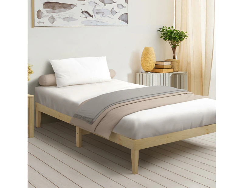 Oikiture Bed Frame King Single Wooden Platform Bed Base Frame Wood Natural Pinewood