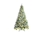 Mazam LED Christmas Tree 2.4M 8FT Xmas Trees White Snow Flocked Decorations