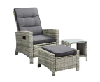 Livsip Outdoor Setting Recliner Chair Table 3 Piece Set Wicker lounge Patio Furniture Grey