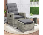 Livsip Outdoor Setting Recliner Chair Table 3 Piece Set Wicker lounge Patio Furniture Grey