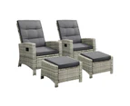 Livsip Sun lounge Recliner Chair Wicker Lounger Sofa Day Bed Outdoor Furniture Patio Set of 4 Pieces