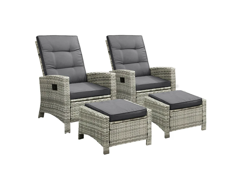 Livsip Sun lounge Recliner Chair Wicker Lounger Sofa Day Bed Outdoor Furniture Patio Set of 4 Pieces