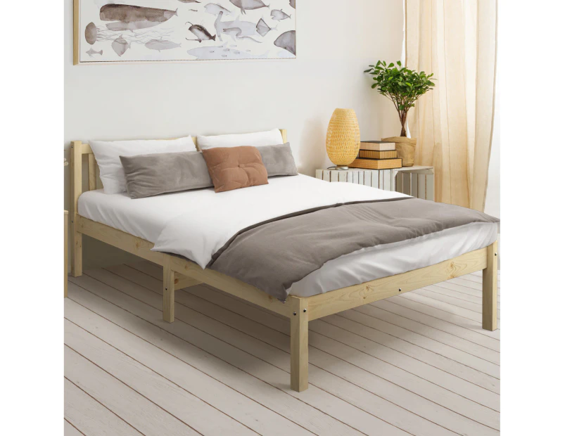 Oikiture Bed Frame Double Size Wooden Timber Bed Frame Wood Headboard