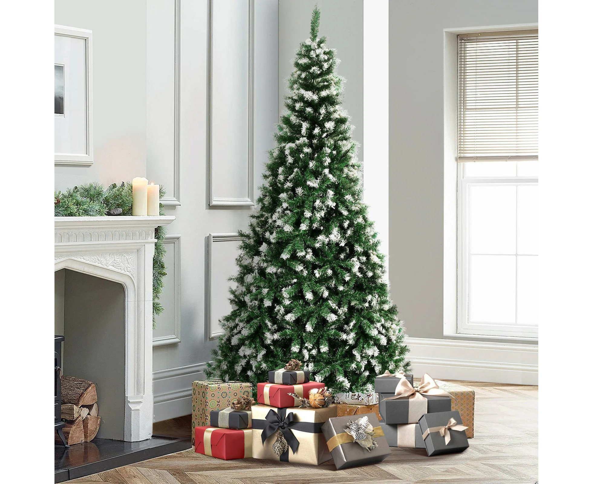 Mazam Christmas Tree 2.1M 7FT Xmas Trees Snowy Decorations Green 1000 Tips