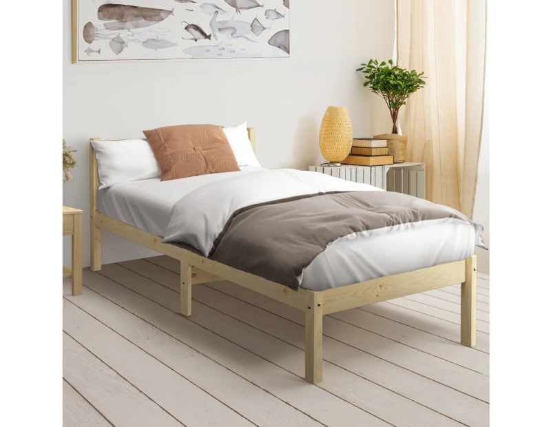 Oikiture Bed Frame Single Size Wooden Timber Bed Frame Wood Base Platform Headboard