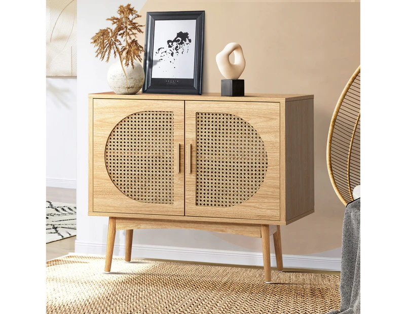 Oikiture Sideboard Cabinet Buffet Rattan Furniture Cupboard Hallway Shelf Wood