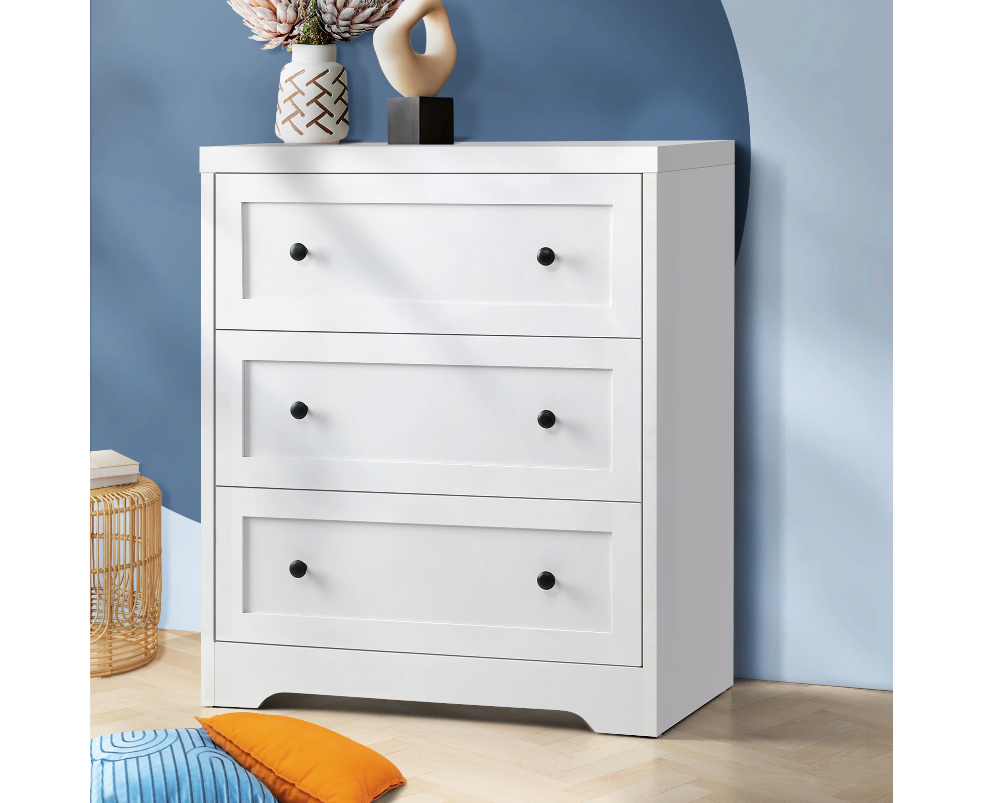 Oikiture 3 Chest of Drawers Tallboy Bedside Table Hamptons Storage Cabinet