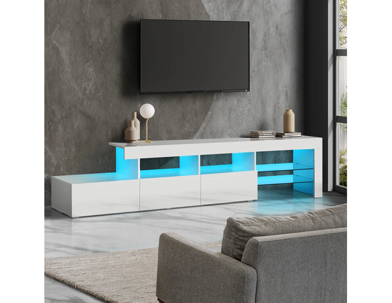 Oikiture Entertainment Unit TV Cabinet LED Gloss 220cm - White