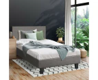 Oikiture Bed Frame Single Size Mattress Base Platform Wooden Slats Grey Fabric