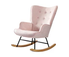 Oikiture Rocking Chair Armchair Velvet Accent Chairs Fabric Upholstered Pink