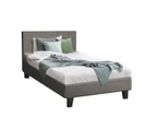 Oikiture Upholstered Platform Bed Frame Single Size Bed Frame for Adults and Children Grey
