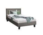 Oikiture Bed Frame Single Size Mattress Base Platform Wooden Slats Grey Fabric